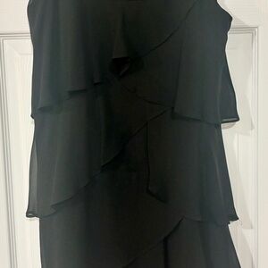 SLNY Black Tiered Ruffle Chiffon Dress Elegant Evening Cocktail in Black Size 14